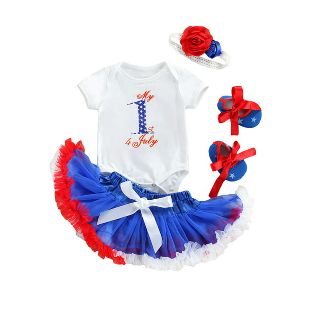 Baby Girl 4th of July Clothes Star Stripe Flag Romper Tutu Dress Headband Outfit 